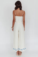 Sorrento Summer Embroidered Wide-Leg Pants Beige