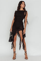 After Party Sleeveless Ruffle Trim Mini Dress Black