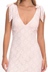 Mykonos Morning Tied Shoulder Maxi Dress Crochet Pink