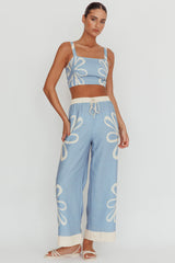 Briar Floral Wide Leg Pants Beige Blue