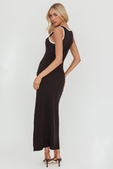 Thessa Faux Placket Knit Maxi Dress Black