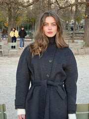 Fashion High Neck With Belt Woolen Overcoats