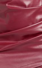 Ashlyn Mini Skirt - Faux Leather Overlap Skirt in Wine
