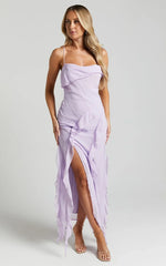 Connie Midi Dress - Ruffle Detail Dress in Lilac