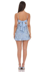 Sequin Embroidered Floral Babydoll Dress in Blue