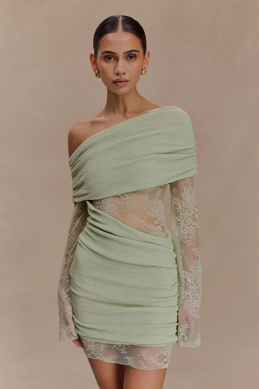 Luxie Lace Knit Mini Dress - Pastel Green