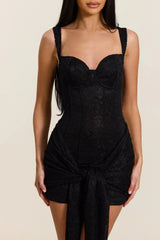 Tie Front Lace Mini in Black