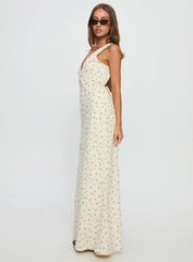 Manolia Textured Maxi Dress Cream Floral
