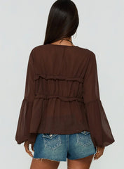Chasing Sunsets Sheer Long Sleeve Top Chocolate