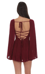 Slinky Flare Sleeve Dress in Burgundy