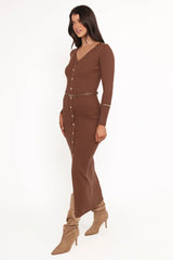 Brydie Long Sleeve Midi Dress - Chocolate Brown