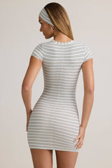 Modal Short-Sleeve Bodycon Mini Dress in Blue Yellow Stripe