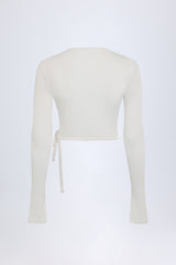 Pointelle Wrap Crop Top in White