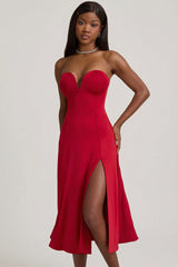 Slinky Jersey Strapless A-Line Midaxi Dress in True Red