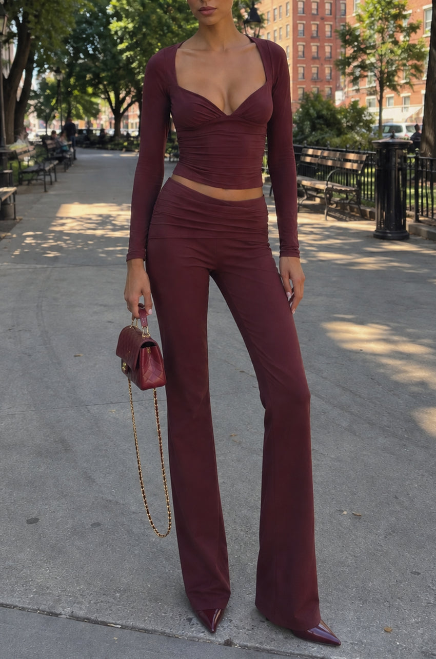 Modal Mid-Rise Trousers in Plum