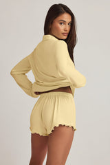 Modal Ruffle-Trim Pyjama Shorts in Pastel Yellow