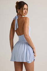 Modal Backless Halterneck Mini Dress in Light Blue