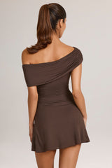 Modal Asymmetric A-Line Mini Dress in Chocolate Brown